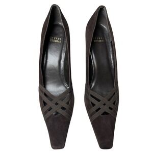 Square Toe Suede Kitten Heel Pumps Brown Stuart Weitzman Women 9N